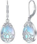 wholesale 925 Sterling Silver Lotus Flower Moonstone Drop Leverback Earrings-0-0