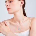 wholesale 925 Sterling Silver Blue Moonstone Flower Drop Pendant Necklace for Women Girls-0-5