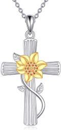 wholesale 925 Sterling Silver Sunflower and Cardinal Cross Pendant Necklace for Women-0-0