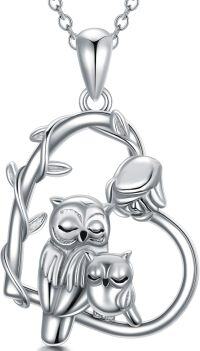 wholesale 925 Sterling Silver Owl Family Love Heart Pendant Necklaces for Women Girls s-Owl