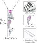 wholesale 925 Sterling Silver Pink CZ Heart Mermaid Pendant Necklaces for Women Beach Gifts-0-4