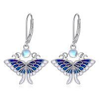 wholesale 925 Sterling Silver Blue Enamel Butterfly Earrings-Moth