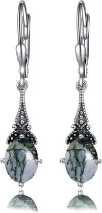 wholesale Sterling Silver Austrian Crystal Vintage Drop Dangle Leverback Earrings-Black Moss Agate