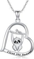 wholesale 925 Sterling Silver Sloth Heart Love You Forever Pendant Necklace Gift for Women Girls Mothers Day Birthday Anniversary Jewelry-0-0