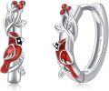 wholesale 925 Sterling Silver Cardinal Earrings Hypoallergenic Hoop Red Bird Gifts for Women-0-0