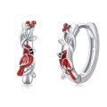 wholesale 925 Sterling Silver Cardinal Bird Earrings With Red Berry Accents-0-0