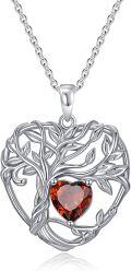 wholesale TOUPOP July Birthstone Necklace Sterling Silver Ruby Tree Of Life Pendant Necklace Irish Celtic Heart Tree Jewelry Birthday Christmas Gifts For Women Wife Girlfriend -0-0