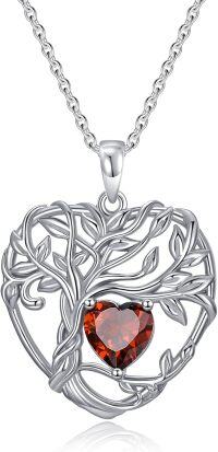 wholesale TOUPOP July Birthstone Necklace Sterling Silver Ruby Tree Of Life Pendant Necklace Irish Celtic Heart Tree Jewelry Birthday Christmas Gifts For Women Wife Girlfriend -undefined