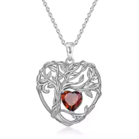 TOUPOP Sterling Silver Ruby Tree Of Life Pendant Necklace-undefined
