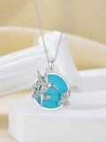 wholesale 925 Sterling Silver Hummingbird Turquoise Stone Flower Pendant Necklace for Women Girls-0-3