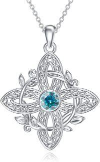 wholesale 925 Sterling Silver Birthstone Witches Knot Pendant Necklace-March