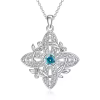 wholesale 925 Sterling Silver Birthstone Witches Knot Pendant Necklace-March