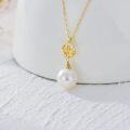 wholesale 14K Gold Leaf Design with White Pearl Pendant Necklace for Women - Elegant  (Length: Adjustable)-0-7