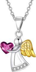 wholesale Sterling Silver Crystal Guardian Angel Necklace Women s Birthday Jewelry Gift-0-6