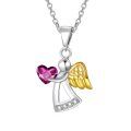 wholesale 925 Sterling Silver Red Heart & Gold Wings Guardian Angel Pendant Necklace for Women's Birthdays Gifts-0-6