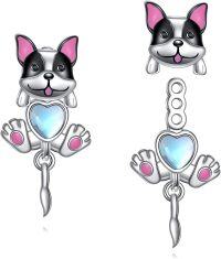wholesale 925 Sterling Silver Husky Dog Heart Pendant Dangle Drop Stud Earrings for Women Girls Gifts Jewelry Set Accessories-D-French Bulldog