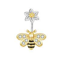 wholesale 925 Sterling Silver Bee Belly Button Ring with Flower Topper and CZ Accents-bee