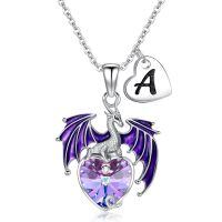 wholesale 925 Sterling Silver Purple Dragon Heart Crystal Necklace Wholesale With Initial J Charm-A.
