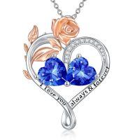 wholesale 925 Sterling Silver Rose Quartz Heart Birthstone Necklace for Women Valentine s Day Gift-09-09-Sep-Sep Birthstones