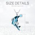 wholesale 925 Sterling Silver Blue Crystal Dolphins with Round Turquoise Stone Pendant Necklaces for Women Girls s 43cm Chain Length-0-4