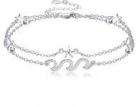 wholesale 925 Sterling Silver Wave Starfish Shell Charm Bracelet for Women Ocean Themed Jewelry-Ocean