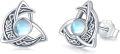 wholesale 925 Sterling Silver Celtic Moonstone Triquetra Stud Earrings - Vintage Irish  for Women-0-0