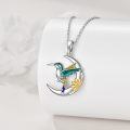 wholesale 925 Sterling Silver Sunflower and Hummingbird Crescent Moon Pendant Necklace-0-2