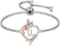 wholesale TOUPOP Rose Heart Bracelet For Women Sterling Silver Butterfly Initial U Letter Link Bracelet Anniversary Birthday Christmas Jewelry Gifts For Her Wife Girlfriend, Large -undefined