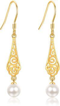 wholesale 14K Gold Pearl Drop Earrings for Women Gifts for Mom and Daughter-Moissanite