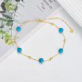 wholesale 14K Gold Blue Stone Beaded Chain Anklet for Women - Adjustable Size-0-2