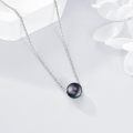 wholesale 925 Sterling Silver Round Black Pearl Pendant Necklace Platinum Plated Chain For Women-0-3