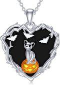 wholesale 925 Sterling Silver Halloween Cat Pumpkin Pendant Necklace for Women-0-0