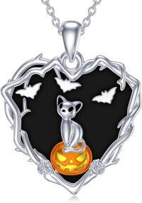 wholesale 925 Sterling Silver Halloween Cat Pumpkin Pendant Necklace for Women-01-Cat Pumpkin