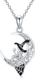 wholesale 925 Sterling Silver Moon Witch Mermaid Pendant Necklace for Women Girls Halloween s-0-0