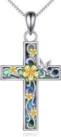wholesale 925 Sterling Silver Floral Hummingbird Cross Pendant Necklace for Women Girls Christian Gift Jewelry-0-0