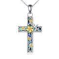 wholesale 925 Sterling Silver Cross Pendant With Mother Of Pearl And Gold Flowers-0-0