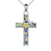 wholesale 925 Sterling Silver Cross Pendant With Mother Of Pearl And Gold Flowers-Abalone Hummingbird