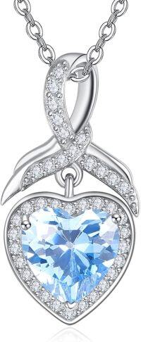 wholesale 925 Sterling Silver & AAAAA CZ Heart Pendant Necklace with 12 Birthstones, 18-20\ Adjustable Chain, Hypoallergenic Gift for Women-Style 2-12. December(Blue Topaz)