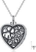 wholesale 925 Sterling Silver Heart-shaped Pet Urn Keepsake Necklace for Ashes - Includes Funnel and Fill Tool (Paw Print & Birds Design)-0-0