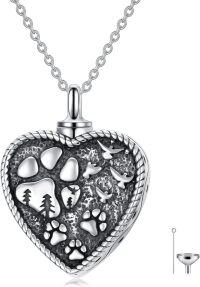 wholesale 925 Sterling Silver Heart-shaped Pet Urn Keepsake Necklace for Ashes - Includes Funnel and Fill Tool (Paw Print & Birds Design)-Pet Paw