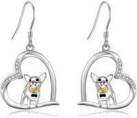 wholesale 925 Sterling Silver Heart Chihuahua Dog Dangle Earrings Gift for Her-Chihuahua