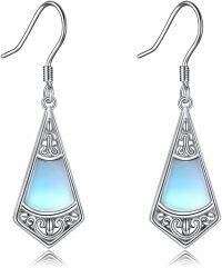 wholesale 925 Sterling Silver Teardrop Dangle Earrings w/Moonstone & Amethyst Gemstones-Geometry Moonstone Earrings