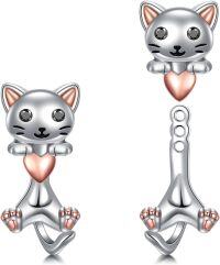 wholesale Sterling Silver Animal Stud Earrings Cute Axolotl Cow Pig Koala Frog Bulldog Panda Highland Cow Bee Cat for Women Christmas Birthday-01-Adjustable Cat