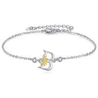 wholesale 925 Sterling Silver Dandelion Letter Initial B Charms Anklets Wholesale For Women-Initial B