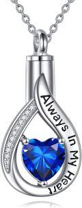 wholesale 925 Sterling Silver Tear Drop Urn Necklace with Blue Heart and Paw Print Charm for Pet Ashes Jewelry-0-0
