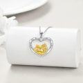 wholesale 925 Sterling Silver Heart-Shaped Gold Stone Sisters Forever Friendship Pendant Necklace for Women-0-3