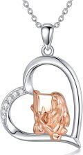 wholesale 925 Sterling Silver Heart-Shaped Pendant with Rose Gold Horse and Cubic Zirconia Accents - Perfect Gift for Volleyball & Tennis Enthusiasts-0-0