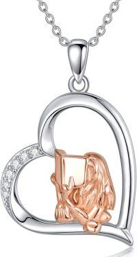 wholesale 925 Sterling Silver Heart-Shaped Pendant with Rose Gold Horse and Cubic Zirconia Accents - Perfect Gift for Volleyball & Tennis Enthusiasts-book
