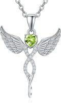 wholesale 925 Sterling Silver Angel Birthstone Necklace with 12 Crystal Gemstones for Protection & Love-0-0
