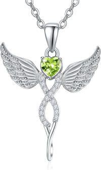 wholesale 925 Sterling Silver Angel Birthstone Necklace with 12 Crystal Gemstones for Protection & Love-08-Aug-Lab Created Peridot